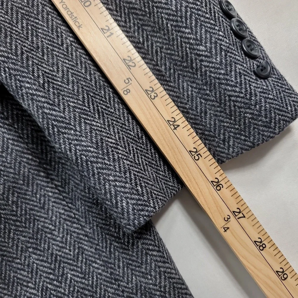 Stafford‎ Tweed Herringbone Sport Coat Mens 46R 46 Grey Black White